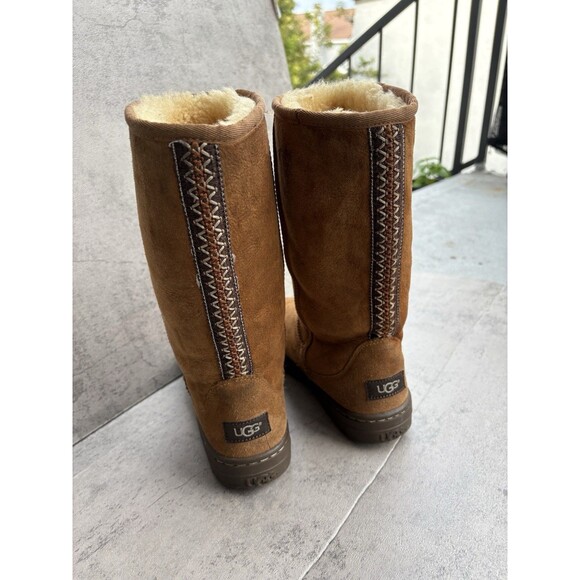 UGG Ultra Tall Revival Y2K Suede Wool Tasman Braid Chesnut Winter Boots Size 7 - Picture 1 of 8